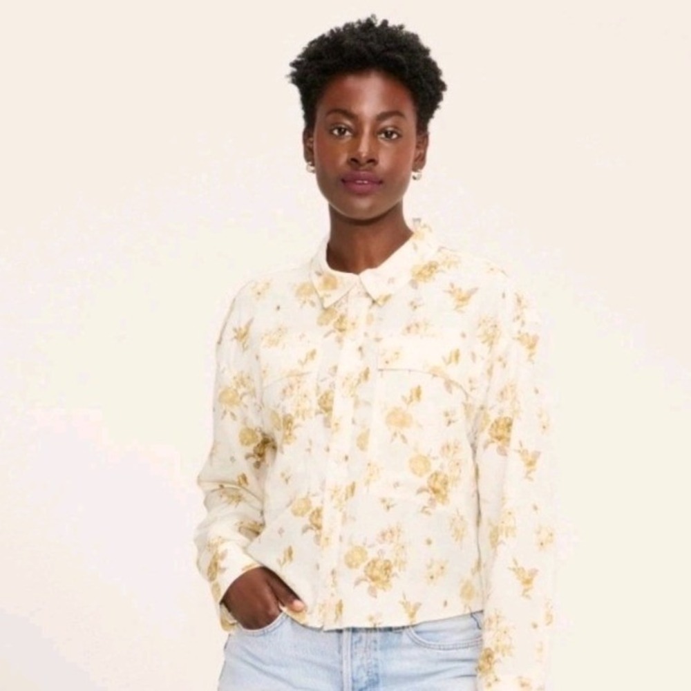 Woolrich X Target Floral Shirt White Mustard Yellow Boxy Fit M NWT $45